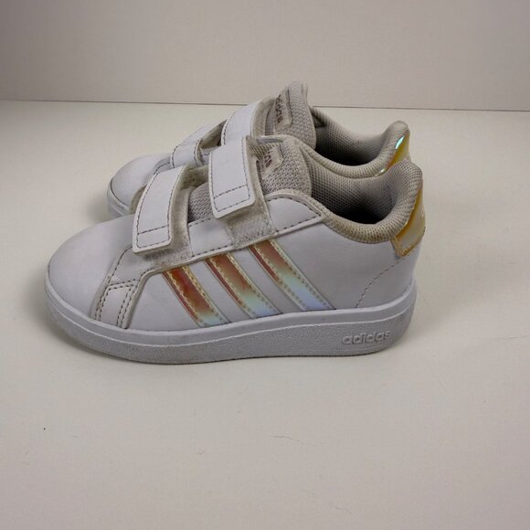 Adidas Kids White Velcro Sneakers Iridescent Stripes Size 7K‎ - Picture 4 of 7